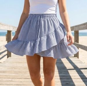 Skyler & Madison Blue & White Pinstripe Ruffle Skirt | Size L